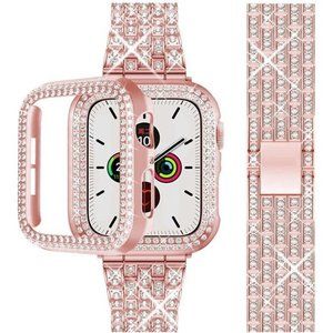 NEW Rose Pink Bling Apple Watch Band +Bling Case